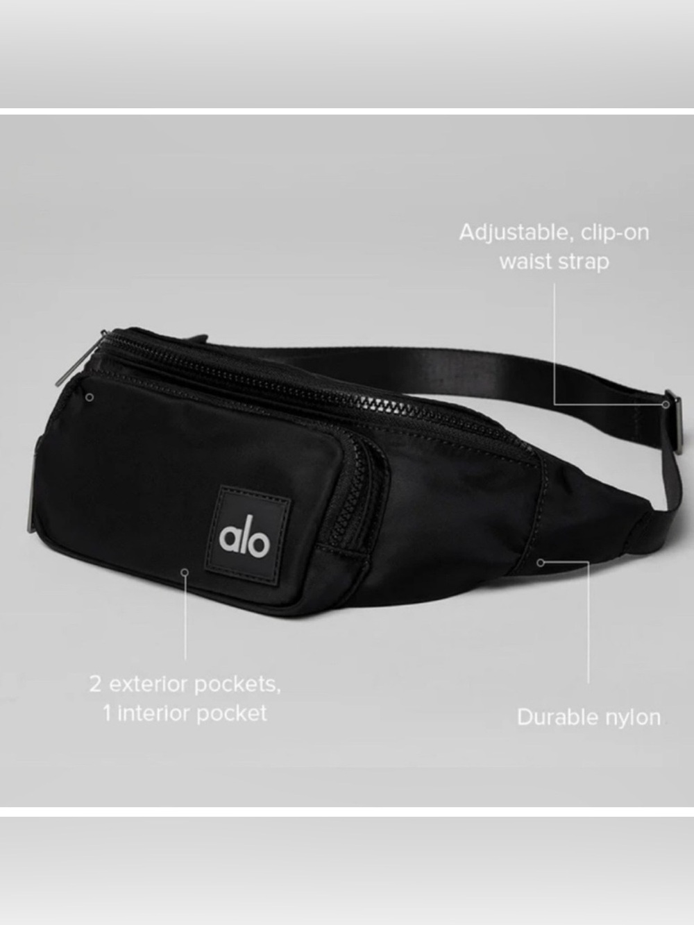 ALO Yoga Black Nylon Belt Bag with Logo Patch